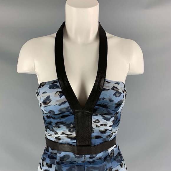 BURBERRY PRORSUM SS 2011 Blue Black Silk Camouflage Leather Knee-Length Dress - Picture 3 of 8